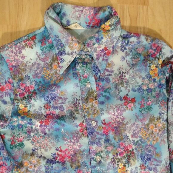 Vintage Shirt Accents Floral Pattern Polyester Disco Shirt - Picture 1 of 6